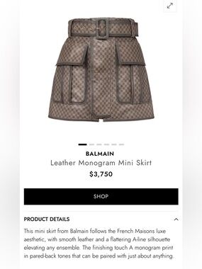 Balmain Brown Monogram Leather Mini Skirt with Belt